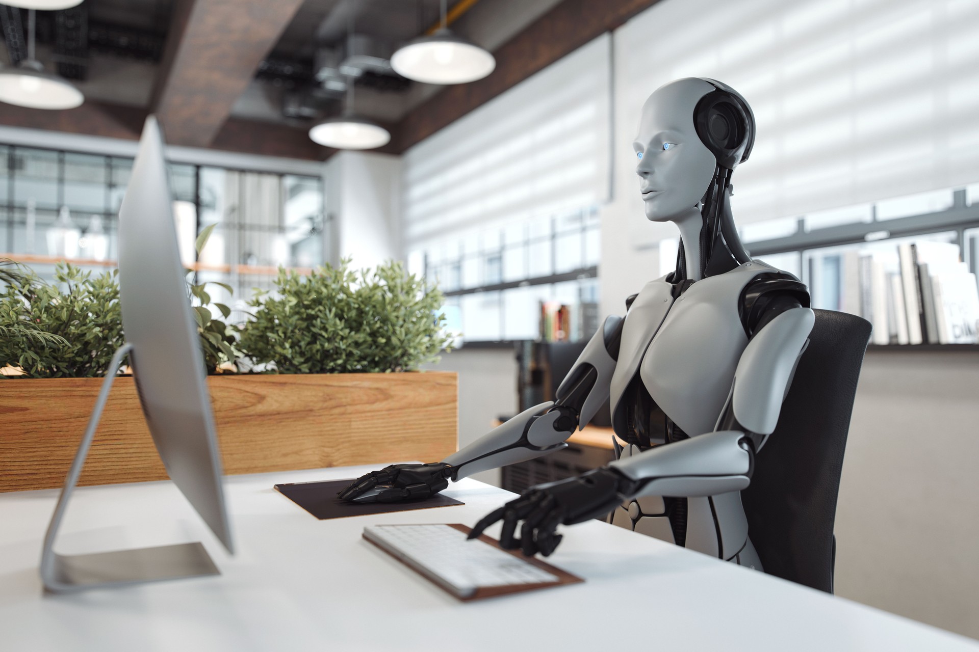 Robot che lavora in ufficio